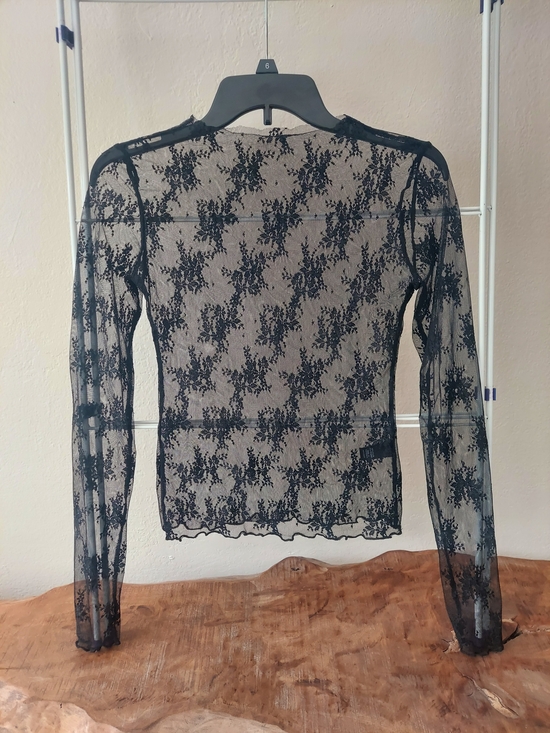 None Tops - SOLD Black Lace Long-Sleeve Sheer Top